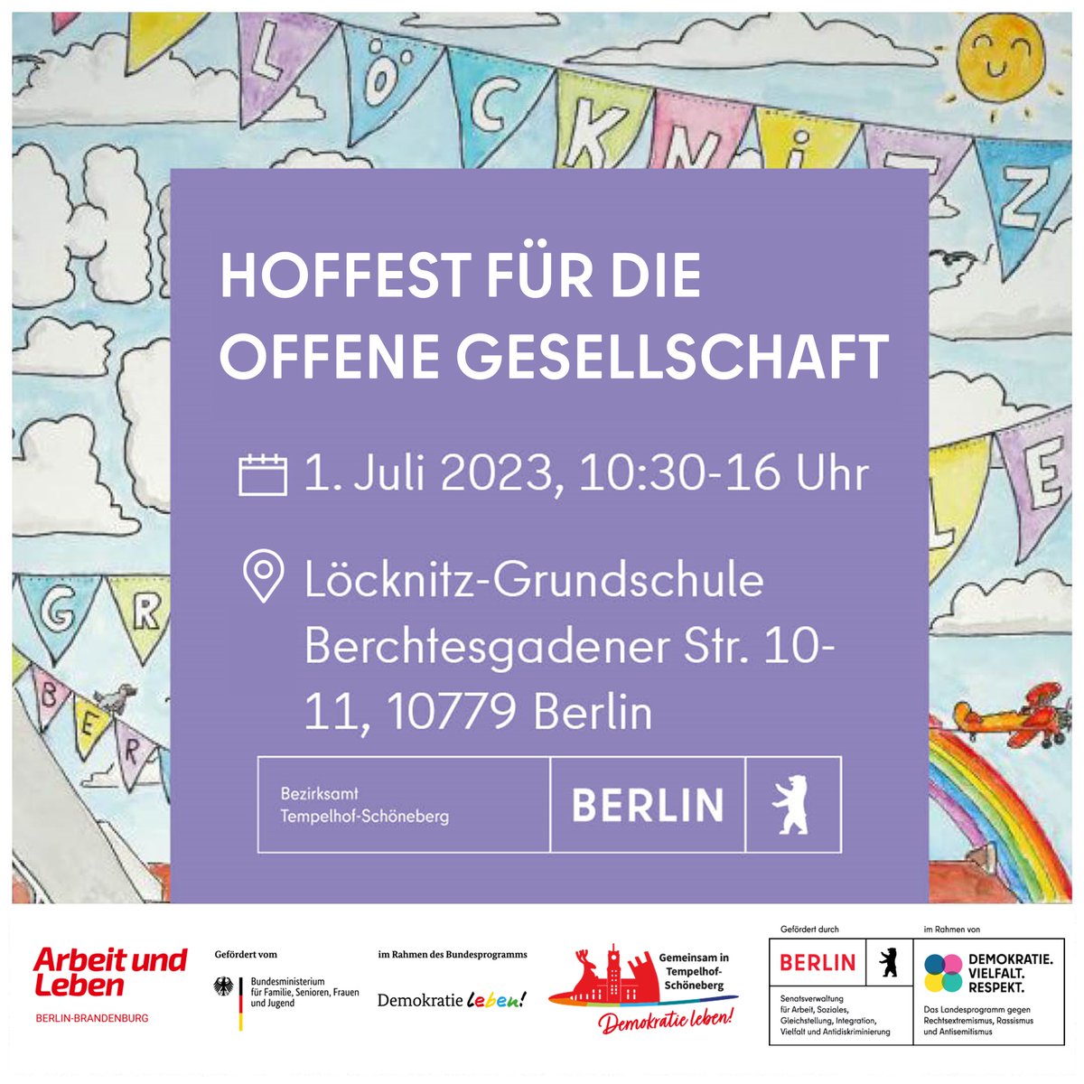 Das Bündnis gegen Antisemitismus #Tempelhof-#Schöneberg wird 2 Jahre alt und feiert dies mit einem Hoffest
🗓️1. Juli von 10:30 -16 Uhr
📍 Löcknitz-Grundschule, Berchtesgadener Str. 10-11, 10779 Berlin
#DemokratieLeben @komp_zentrum @bmfsfj @ofek_beratung @aul_bb @Oltmann26