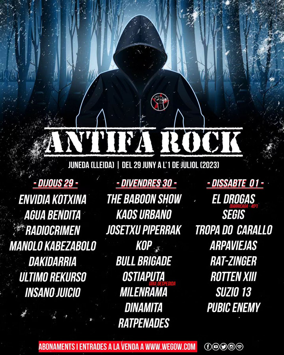 Este sábado 1 de julio a partir de las 20:25 se viene el PUTO LÍO al <a href="/AntifaRockJunda/">Antifa Rock Juneda</a> 

🎫 Últimas entradas en bit.ly/segis_vghp