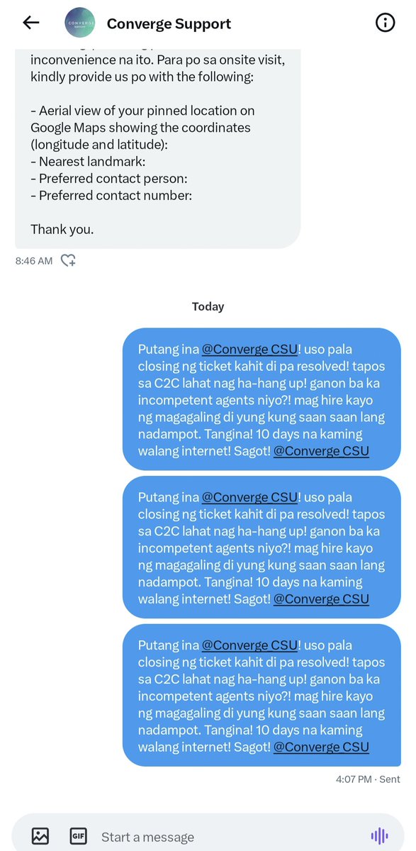 Pscythe1's tweet photo. @Converge_CSU Nasan ang reply niyo?! pinapa ikot niyo kang kami. Nung isang araw pa yang templated responses niyo. Tangina! https://t.co/3aQNeChcWV