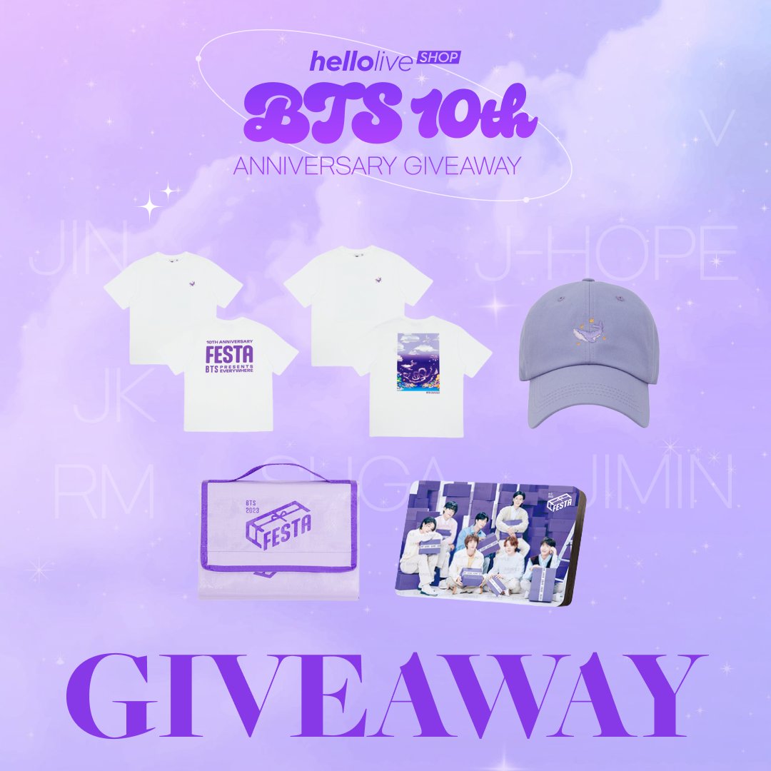 hellolive_shop's tweet photo. 🎉 BTS 10th Anniversary FESTA official MD GIVEAWAY✨

📌 Simple Rules:

- Worldwide Giveaway (FREE SHIPPING)
- 5 Winners / a random FESTA official MD
- Like,RT this post, and follow @hellolive_shop
- Tag your friends and comment your favorite BTS era https://t.co/lFSe420vyC