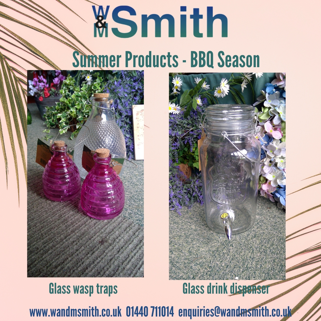 Summer is here 
Get ready for the BBQ season with products from W&M
Glass Wasp traps and drink dispensers.
Make sure wasps do not spoil your summer fun!
Check out our other products online or in person!
#wandm #wandmsmith #summer #bbq #summeruk #summerbbq #summerparty