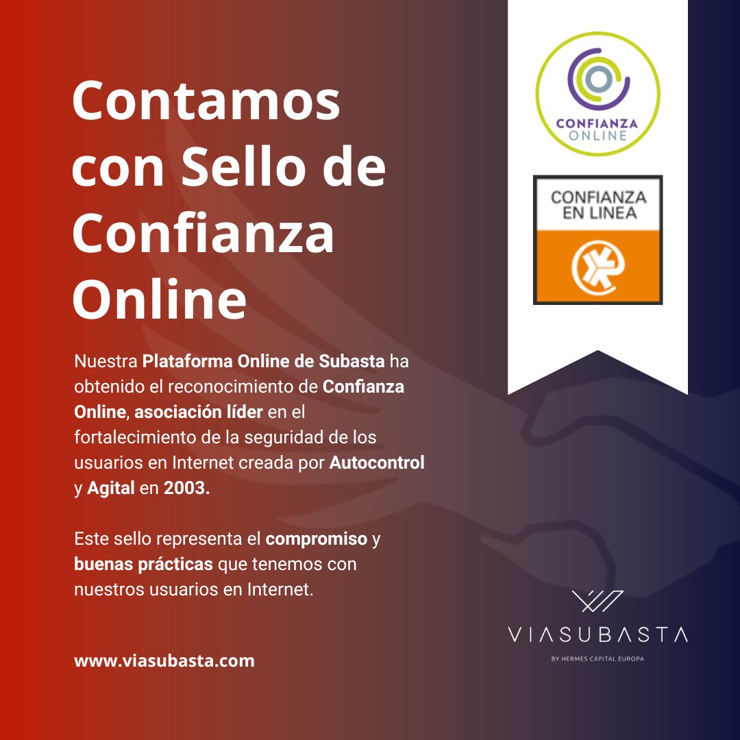 CapitalHermes's tweet photo. 🔊🌐🔐 Estamos encantados de compartir que nuestra #PlataformaOnline, @Viasubasta, ha obtenido el #SelloDeConfianzaOnline, otorgado por una asociación líder en el fortalecimiento de la confianza de los usuarios en Internet.
#HermesCapitalEuropa #ConfianzaOnline #Viasubasta https://t.co/afbWbv0S5L