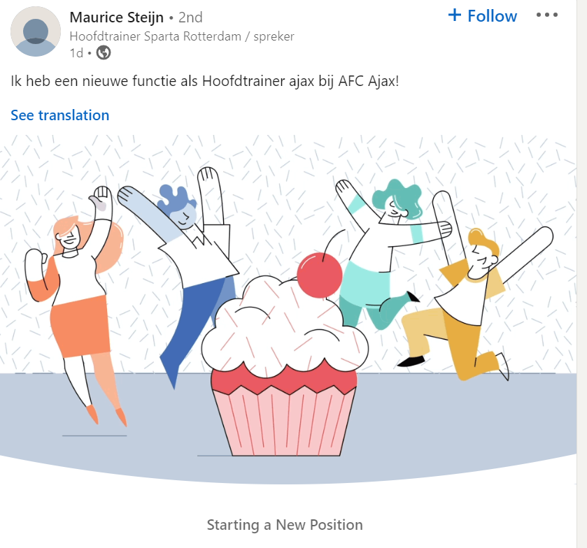 Je Linkedin-profiel aanpassen als je hoofdtrainer van Ajax bent geworden,dat doe je met een templategebakje🎈🎉🥳
