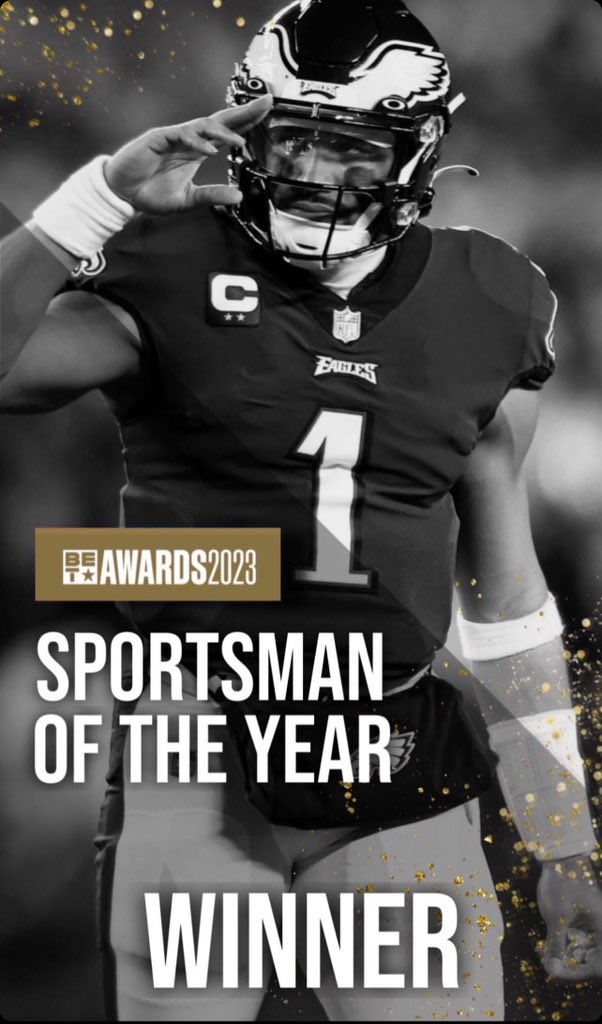 Besides QB Jalen Hurts (#Eagles), the only other NFL player to win the BET Sportsman of the Year Award is QB Michael Vick (#Eagles) in 2011. #FlyEaglesFly