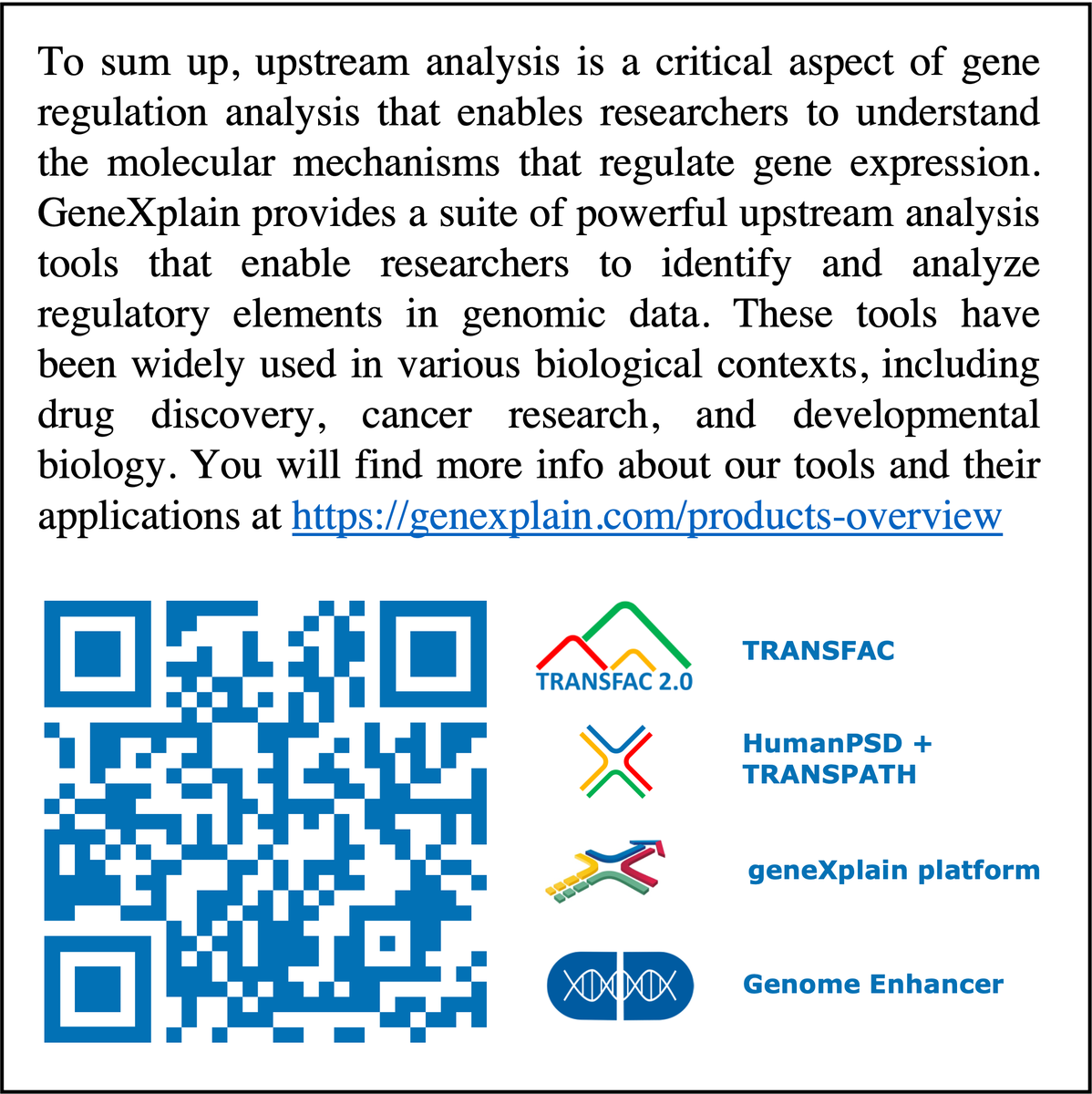 geneXplain's tweet photo. #UpstreamAnalysis is essential for understanding regulatory processes underlying any condition. Check out how #geneXplains's products can help you identify #MasterRegulators of the studeid process by performing the integrated #PromoterAnalysis and #PathwayAnalysis
#bioinformatics https://t.co/kuGEe5z9iB
