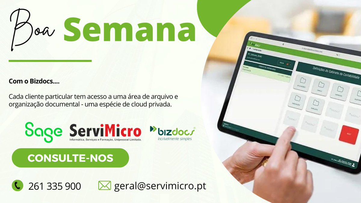 servimicro's tweet photo. Boa Semana 📍🌞😀

Com o Bizdocs, cada cliente particular tem acesso a uma área de arquivo e organização documental- uma espécie de cloud privada.📌

Consulte-nos através do nosso telefone: 261 335 900 ou pôr email: geral@servimicro.pt.

#servimicro #software #bizdocs #Arquivo https://t.co/4LYtYXB5tj