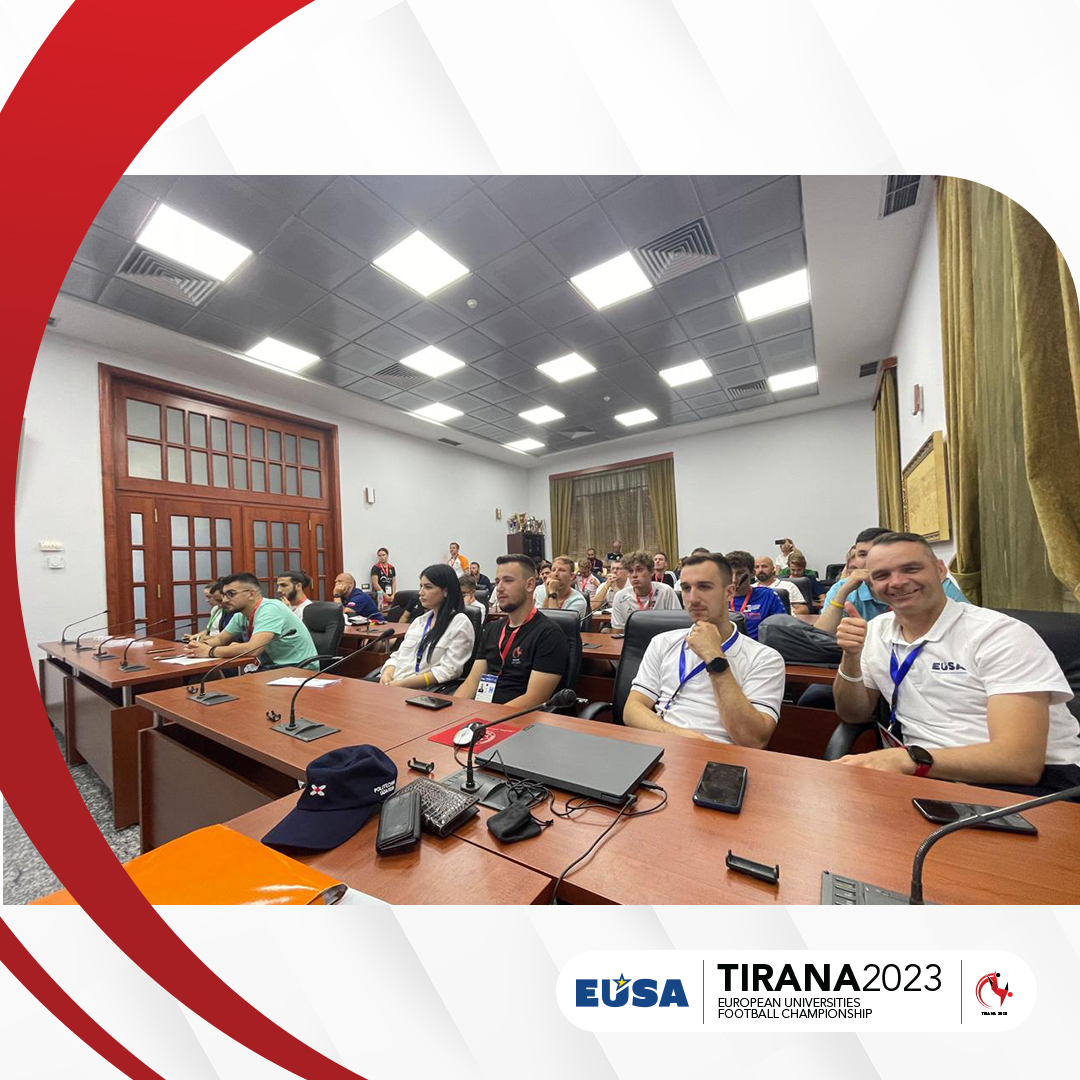 Moments during the drawing lots for Men &amp; Women Groups that was held on Sunday at the University of Tirana, Faculty of Economics 😉
#EUFC #EUSA #Tirana2023 #UnleashTheChampions