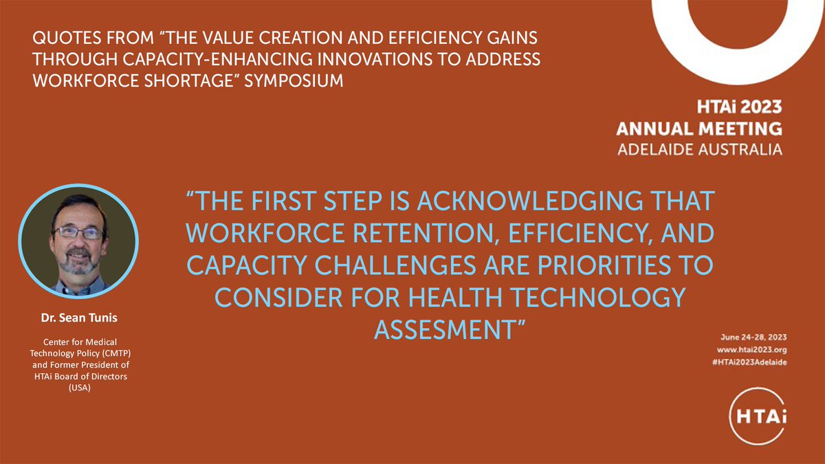 “#HTA is most robust around things that can be parameterized and measured. 

You can measure things like workforce satisfaction, utilization of staff, etc. 

HTA will be most helpful at broadening the range of parameters to measure technologies that are #CapacityEnhancing.” Adds