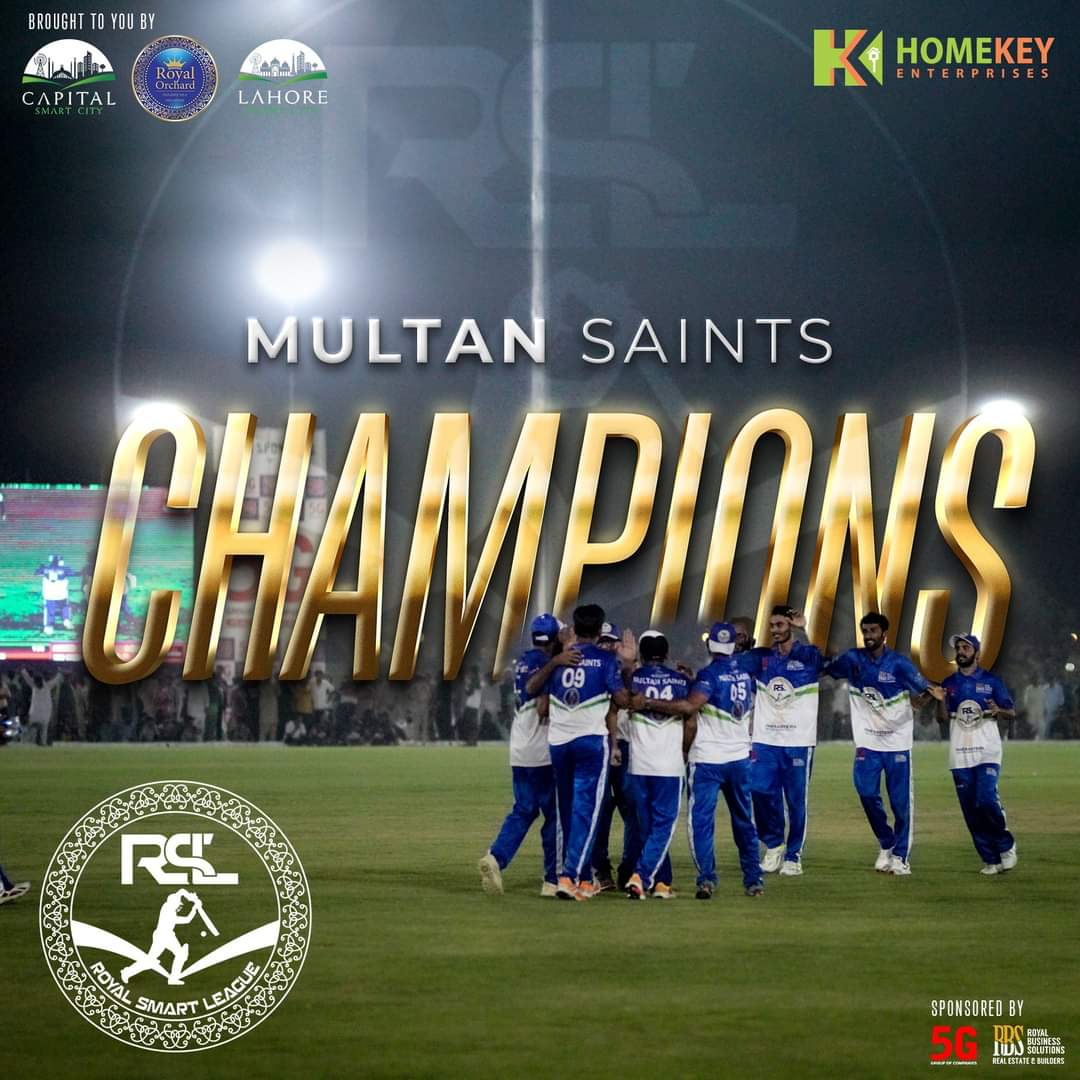 HomekeyPk's tweet photo. Multan Saints triumph in a sensational final clash, clinching a magnificent 28-run victory over Islamabad Kings to seize the crown of the Royal Smart League 2023 cricket championship!
#homekey #Homekeyenterprises #RSL6 #RoyalSmartLeague #Cricket #MultanSaints #TheMasters https://t.co/kx4NA22xVz