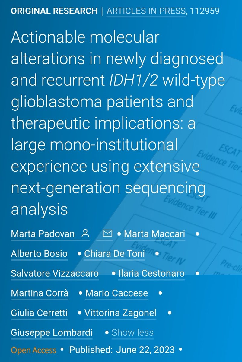 Extensive NGS analysis in Glioblastoma patients! Our large experience and therapeutic implicantions!
Impressive effort of neuroncology team at @iov_irccs
#glioblastoma #NGS #targetedtherapy
@martapdn
@AIOMtweet @EANOassociation @NeuroOnc
ejcancer.com/article/S0959-…