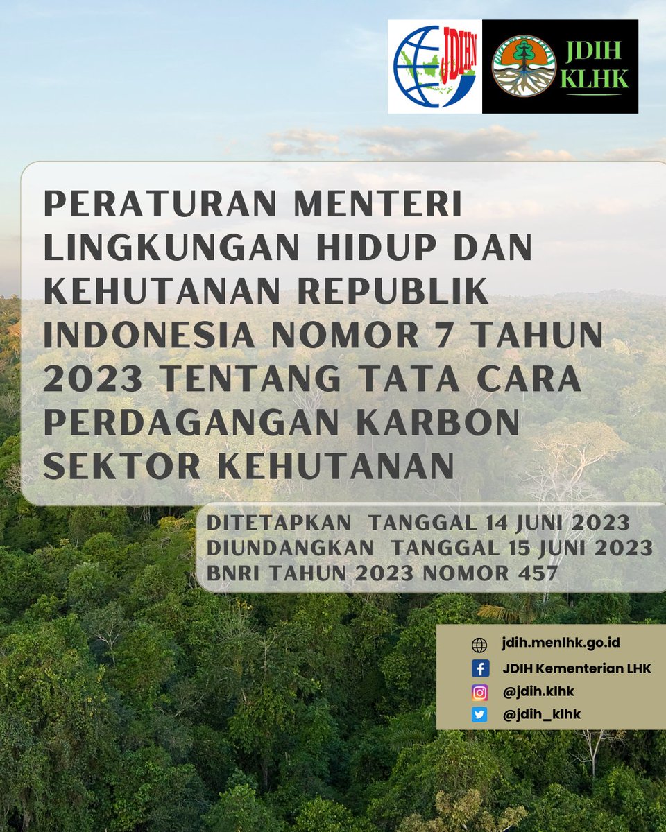 Peraturan Menteri Lingkungan Hidup dan Kehutanan di atas sudah dapat diunduh di website JDIH Kementerian LHK
jdih.menlhk.go.id
--
#kementerianlhk
#jdihklhk
#peraturanmenterilhk
#birohukumklhk