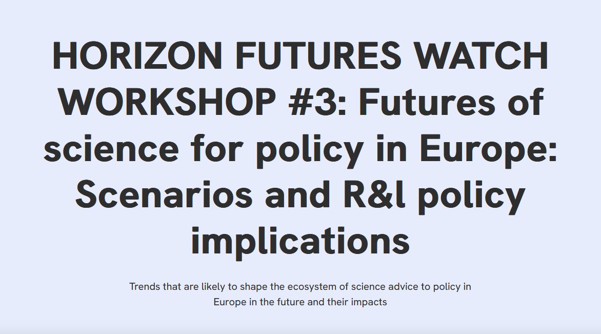 Join us for the final workshop of our foresight exercise on the Futures of #Science4Policy in Europe.
Don't miss the opportunity to share your thoughts with us and contribute to our Policy Brief.
🗓️June 28
⏰11am-1pm
📍online
🔗shorturl.at/sCHP0