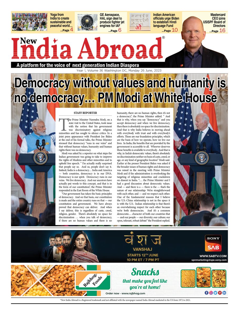 IndiaAbroad_'s tweet image. PM Modi at White House
Read more:- indiaabroad2.com/newspaper/pm-m…
.
.
#newindiaabroad #IndiaAbroad #Indiaspora #news #IndianAbroad #IndianCommunity #ProudIndian #primeminister #NarendraModi #visit #modi #historical #unitedstate #IndoUSRelations #Modi #democracy @POTUS @WhiteHouse