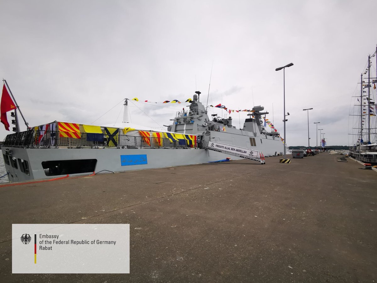GER_in_Morocco's tweet photo. 🇩🇪 was happy to host the Moroccan frigate Allal Ben Abdallah to this year’s Kieler Woche. The crew brought it’s own band and served traditional Moroccan food to the public, which had the chance to visit the ship and experience 🇲🇦 amazing  hospitality. (1/2) https://t.co/cVOHeKnfcA