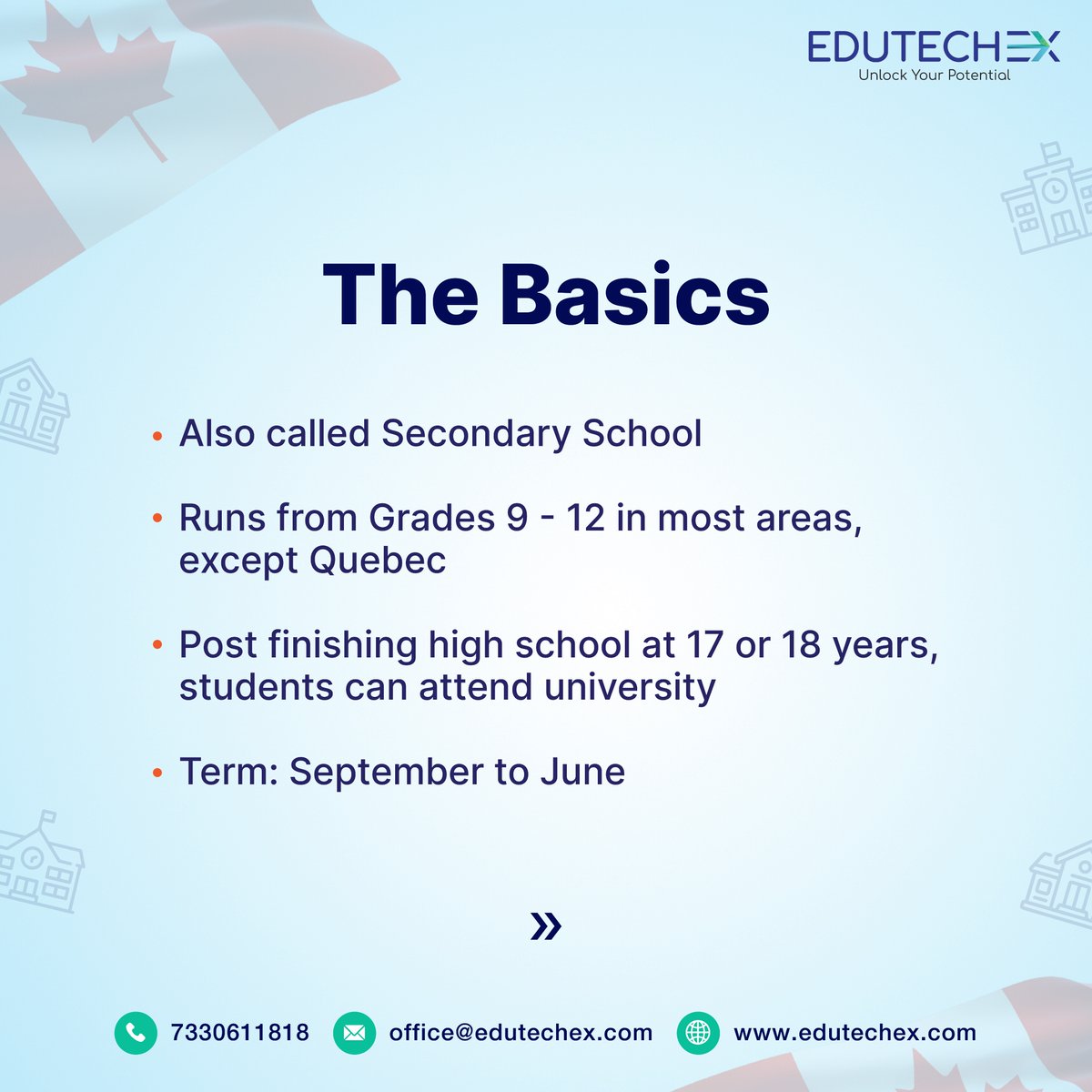 EduTechEx1's tweet image. Elevate your high school experience &amp;amp; set the stage for success by pursuing your higher education in Canada 🇨🇦

It’s all about quality education &amp;amp; upskilling in the land of maple trees🍁

Visit edutechex.com to know more!

#EdutechExGlobal #EdutechEx #HighSchool #Canada