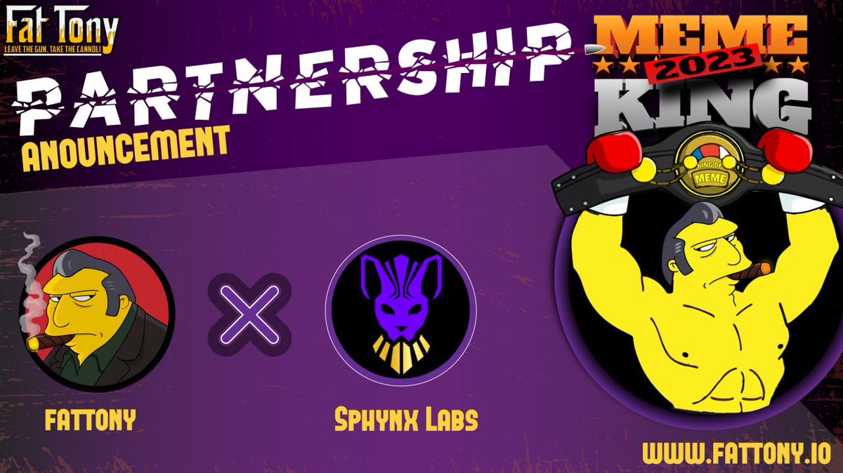 We are proud to announce our partnership with a top Web3 
<a href="/SphynxLabs/">Sphynx Labs</a> 

Trade across 17+ Networks from ONE single simplified DeFi Platform

At launch you will be able to trade #FatTony on pancakeswap and on our partner dex with the best price. 

thesphynx.co/swap/56/0x6e9B…

#meme