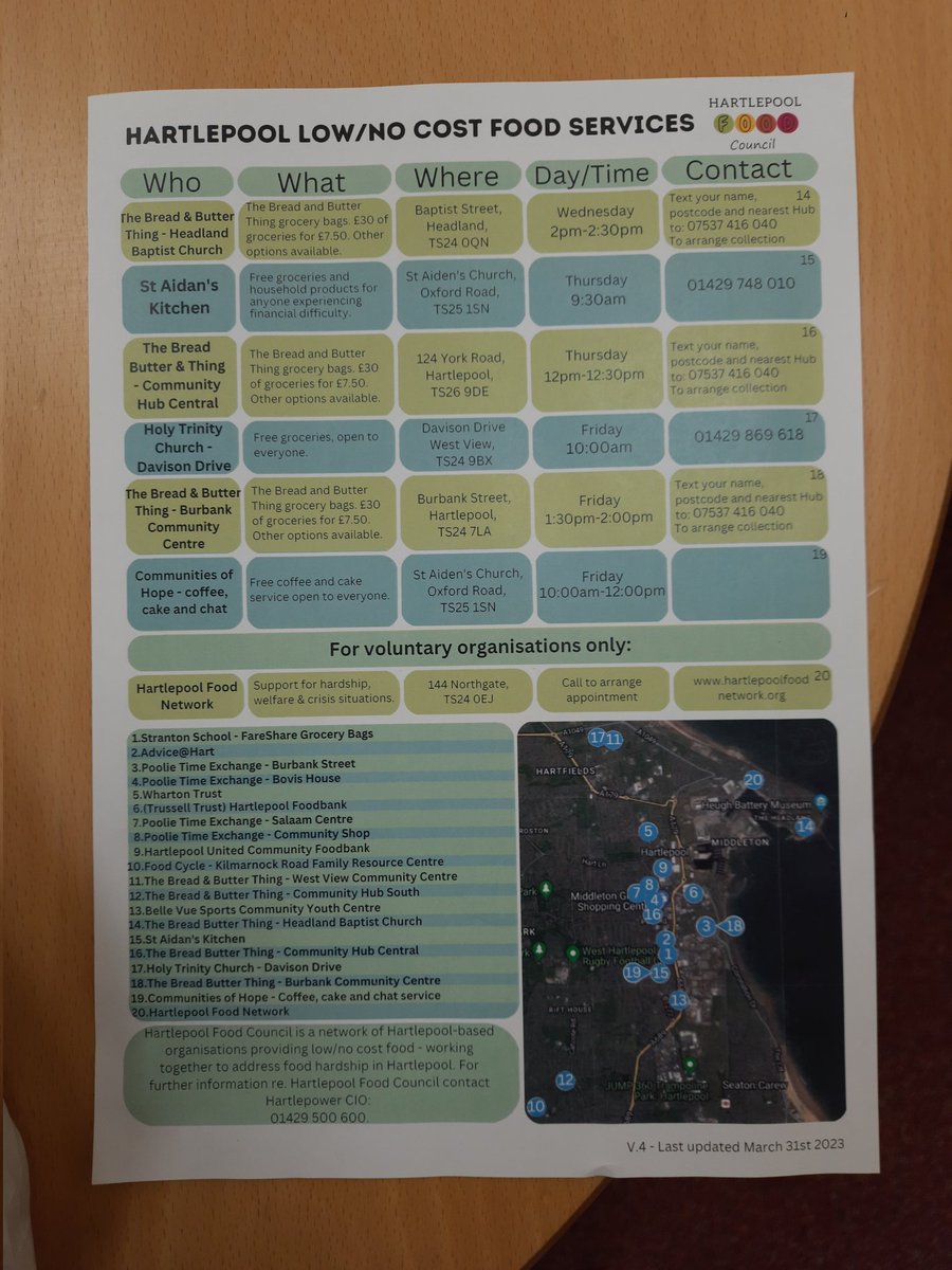 Grannyherro's tweet photo. Check out all the low cost/ no cost food services in #hartlepool. A valuable support service responding to a need that shouldn't be there. #endfoodinsecurity @ApleCollective @ThriveTeesside @jrf_uk #APLEMonth2023 https://t.co/5QrBCR5GPL