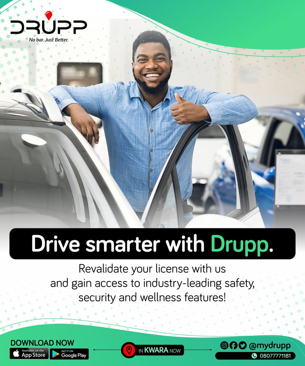 Mydrupp's tweet photo. It's a new week to make Drupp your e-hailing partner. Download the Drupp Driver App today.

#nigerianbusiness #nigeriansindiaspora #nigerianbrands  #nigeriabusiness
#cabhailingservices #taxiservices #taxiservicesinKwara #taxiservicesinIlorin #MyDrupp #MyDruppinIlorin https://t.co/B9tOK5wzfw