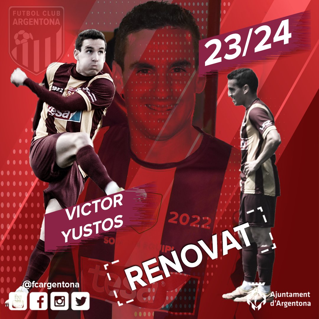 📢 comencem setmana amb una renovació.✍🏼
🏎️ Ràpid, vertical, profund, intens, recuperador, visió de joc, caràcter guanyador, aliat dels davanters.🤝🏻
Victor Yustos, una temporada mes amb nosaltres.
#argentona #fcargentona #somunequip #1cat #futbolcat #catalunyafutbol #catfutbol