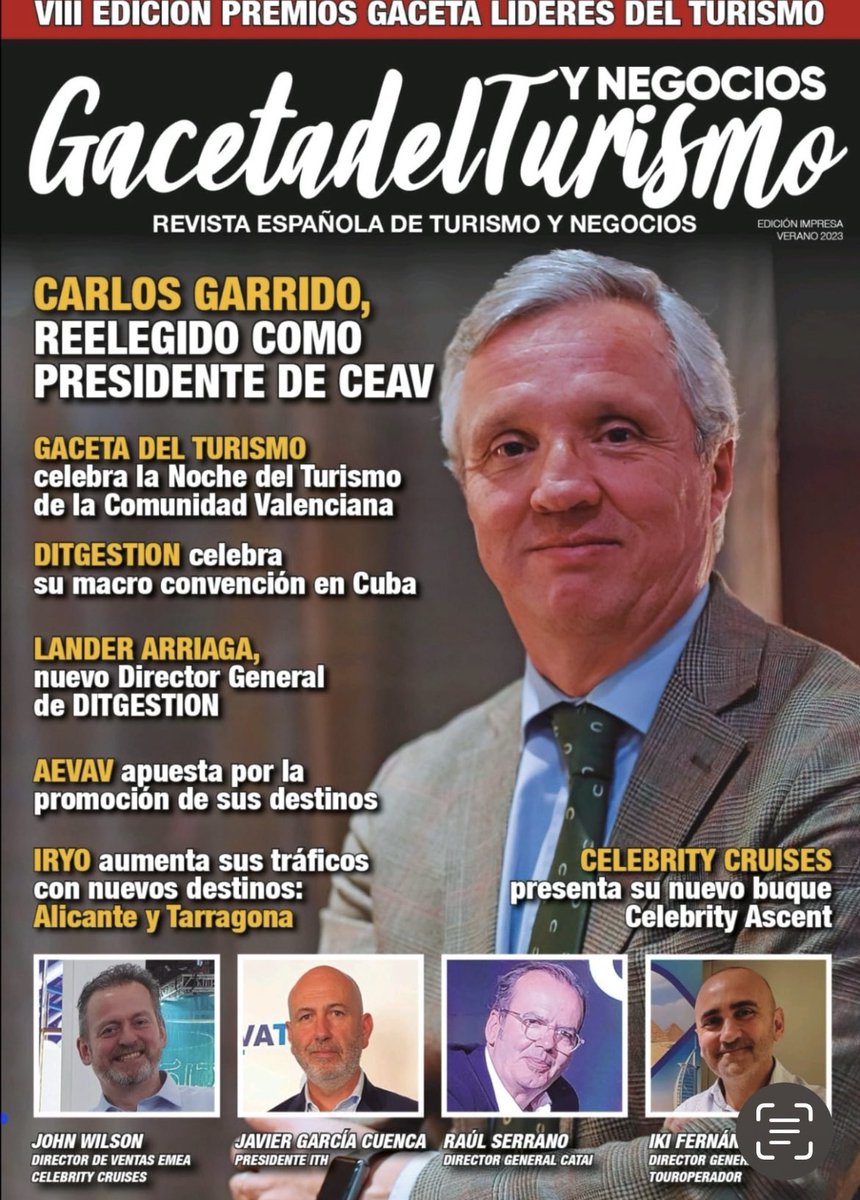 Agradecidos a la Gaceta del Turisno por esta nueva portada con la reelección como presidente de @CEAV_AAVV