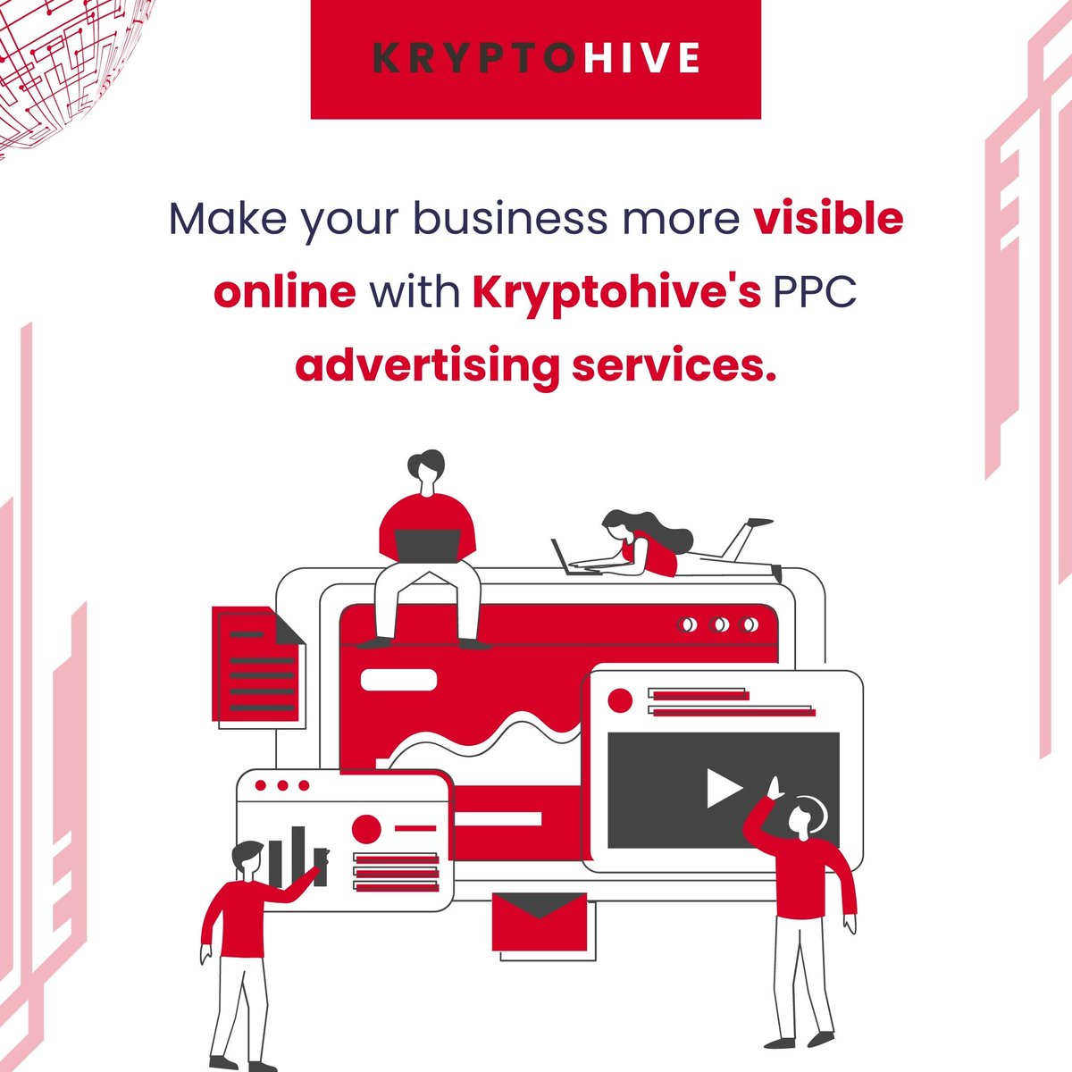 Ignite your online visibility with Kryptohive's PPC Advertising Services! Our expert team crafts strategic campaigns, targeting the right audience to maximize your ROI.
#kryptohive
#payperclick
#onlinevisibility
#ppcadvertising
#ppc
#strategy 
#marketing
#Audience
#services