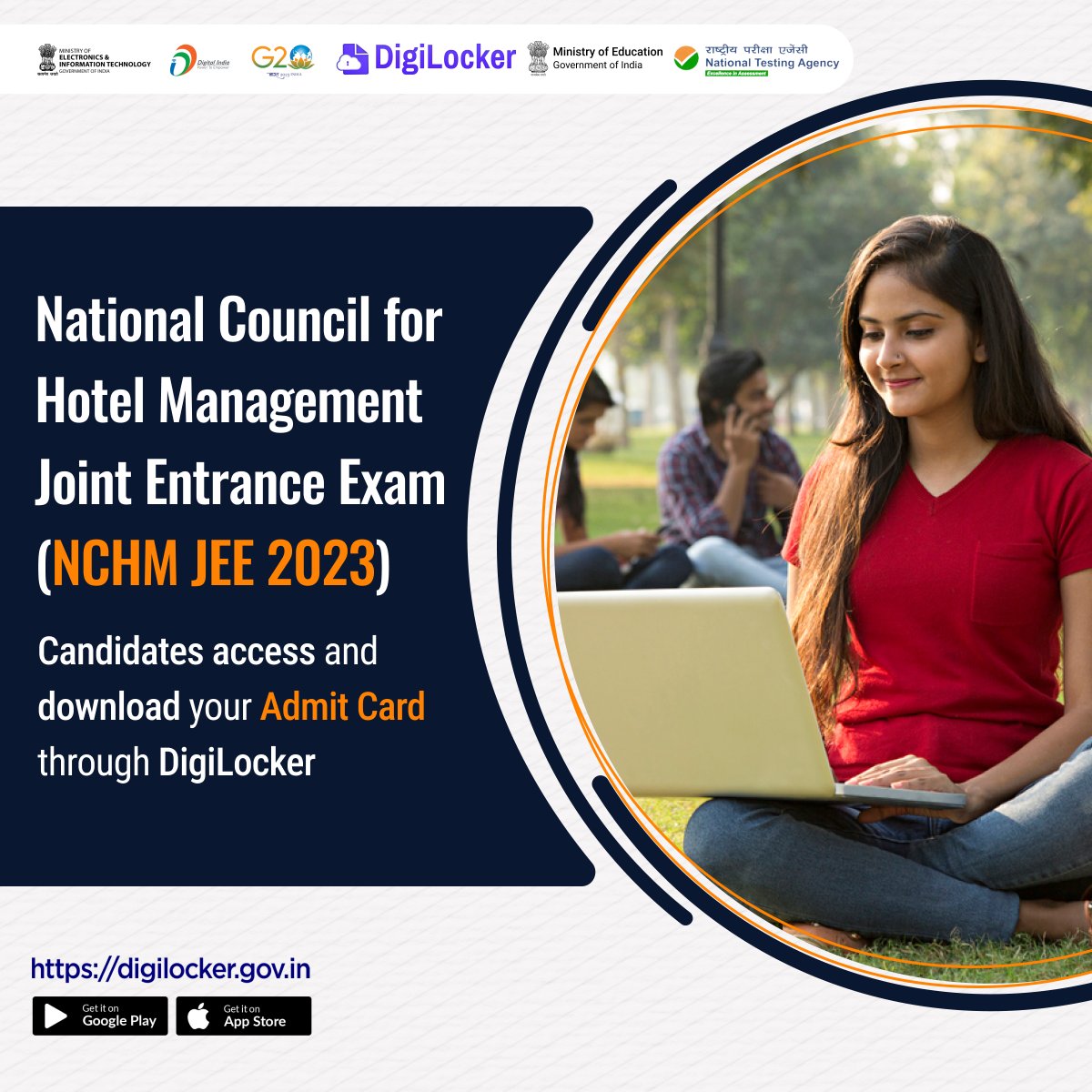 Good News for Candidates of National Council for Hotel Management Joint Entrance Exam (NCHM JEE 2023) Now Access and Download your Admit Card hassle free, anytime, anywhere through #DigiLocker #NCHM #JEE2023 #NTA