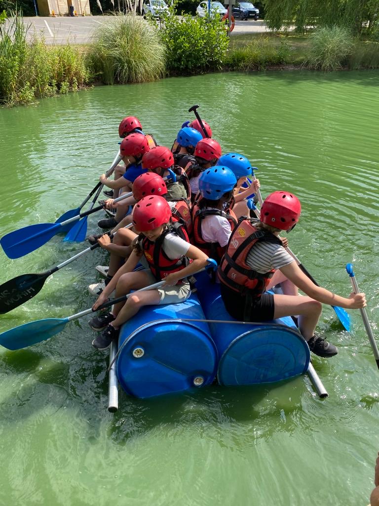 Raft building for Group 1 - will their raft survive or will they get wet?