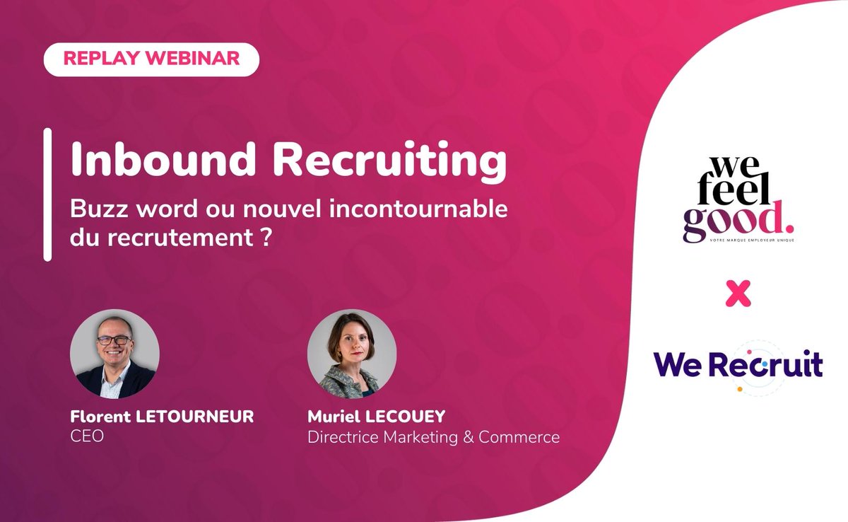 [REPLAY] du webinar qui donne un coup de fouet à la communication #RH 🎥

<a href="/FlorentWFG/">Florent Letourneur</a> CEO @Wefeelgood et Murielle, Directrice Marketing &amp; Commerce de @WeRecruit vous partagent la stratégie d'inbound recruiting à adopter 🧲
 👉 wefeelgoodrh.com/lp/replay-inbo…