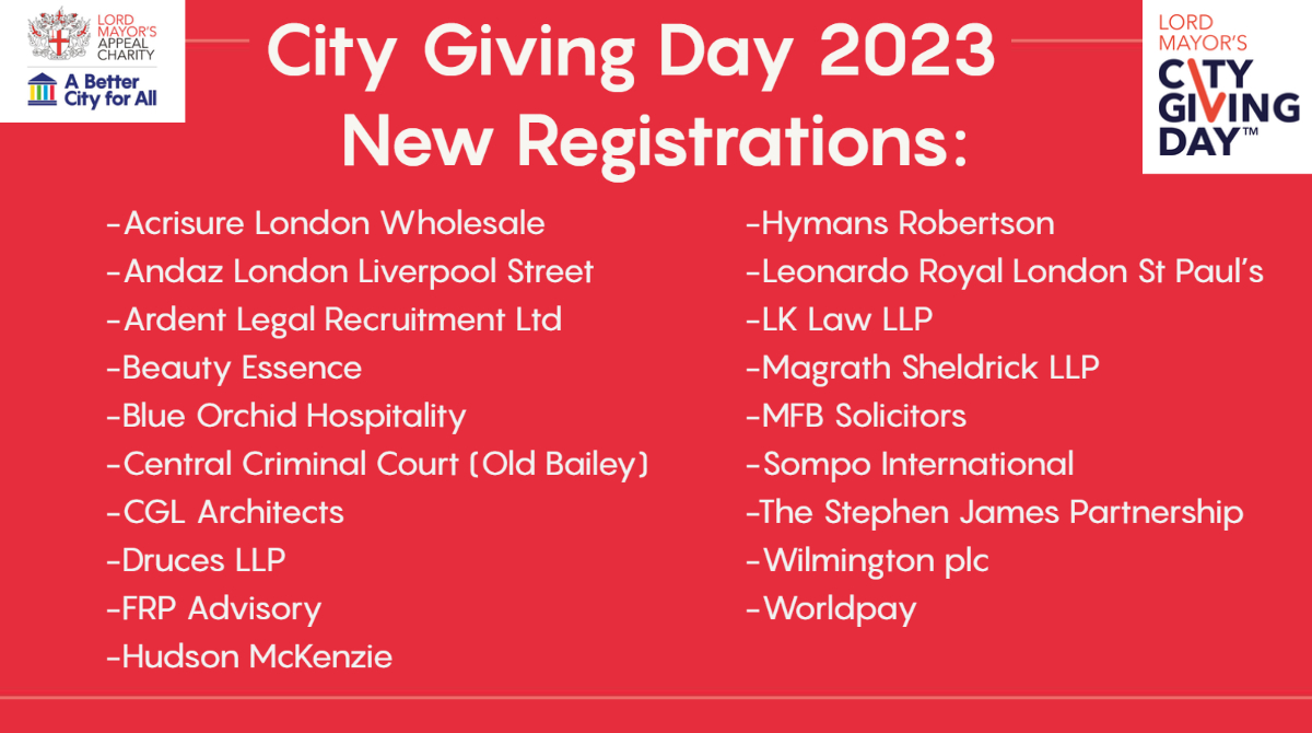 We’re happy to announce that we’ve had 19 new companies sign up for #CityGivingDay2023! Find out more about what is happening this #CGD on 26 September and how you can get involved here: bit.ly/3FlKitw