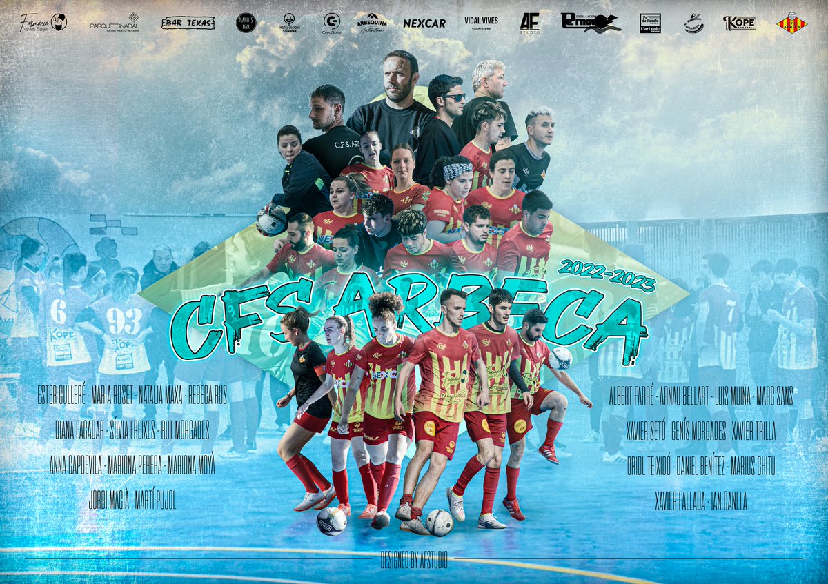 AlbertStudioF's tweet photo. 🔸PÓSTER CFS ARBECA 2022-23🔸 03/06/23

Póster conjunto del Club de Futbol Sala Arbeca de la temporada 2022-2023.

Imágenes capturadas por Martí Pujol.

#diseñografico #futbol #diseñodeportivo #futsal #futbolsala #arbeca #diseñadorgráfico #poster #deportes #futbolcatala https://t.co/6w4D7uqNxX