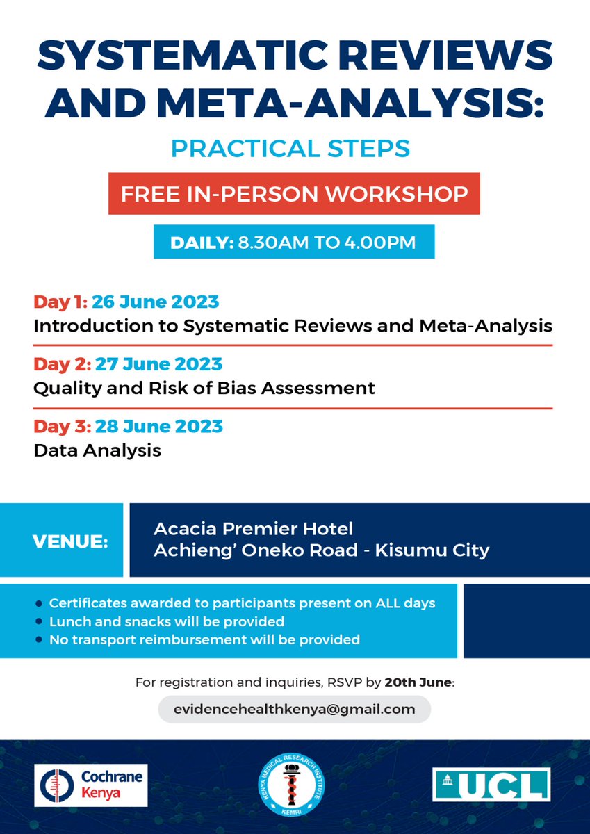 E4H_KE's tweet photo. We're elated that @KEMRI_Kenya's @E4H_KE alongside @CochraneKenya and @ucl are currently hosting a short course on #systematicreviews.
#EBHC https://t.co/0L8XQdvufN