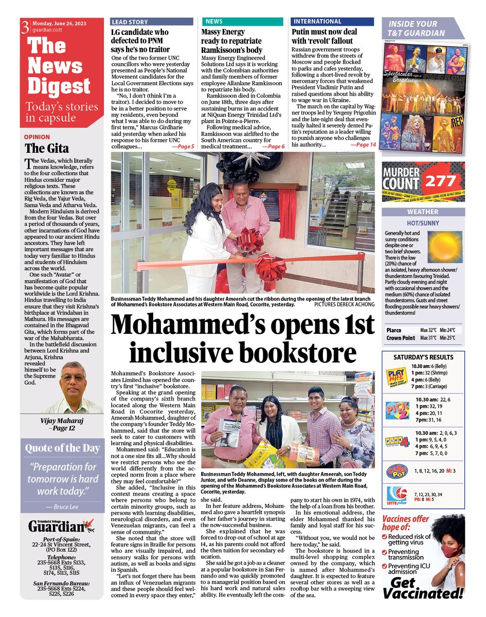 CNC3TV on Twitter: "Trinidad and Tobago Guardian – Monday 26 June 2023