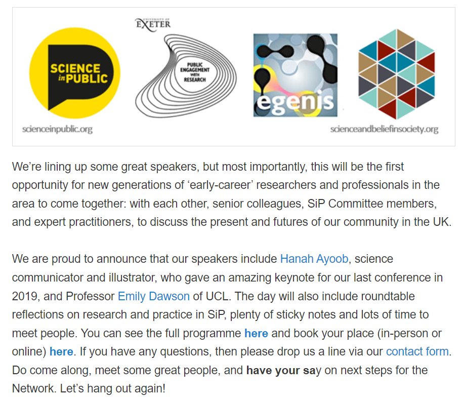 I'll be chatting about challenges/irritations/inspirations about #research  and #ScienceEngagement for the #ScienceInPublic conference, July 14th! Great line up of speakers, join us in person or online. Registration here: tinyurl.com/3jmhbff3. Website: scienceinpublic.org