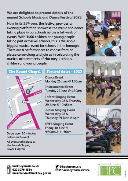 3500 children will be performing across a week of festival events. What not come along and join us! <a href="/hackneysuccess/">Hackney Services for Schools</a> <a href="/hackneycouncil/">Hackney Council</a> <a href="/mayorofhackney/">Mayor of Hackney</a> <a href="/musicmarkuk/">The UK Association for Music Education: Music Mark</a> <a href="/YouthMusic/">Youth Music</a> <a href="/ace_national/">Arts Council England</a> <a href="/ace__london/">Arts Council England, London</a> <a href="/londonmusicfund/">London Music Fund</a>