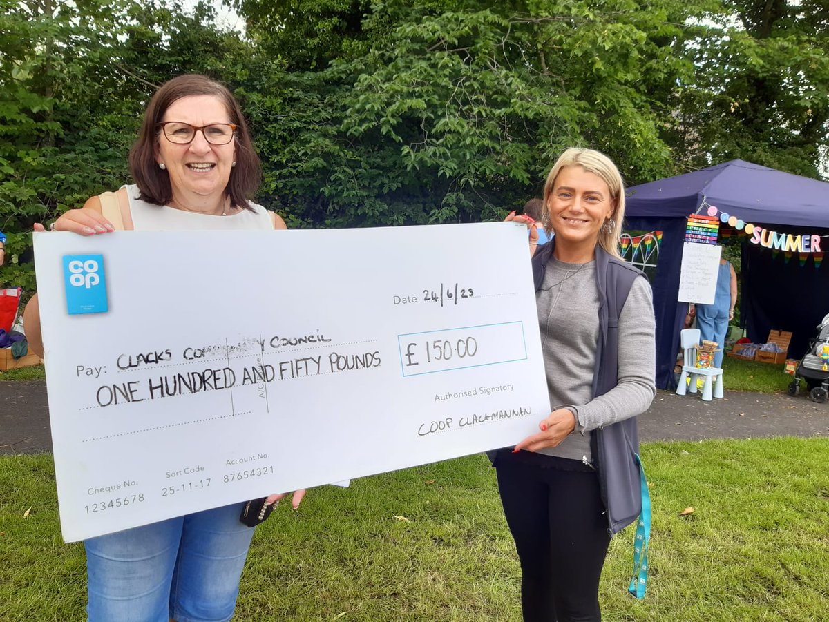 Clackmannan store manager Cheryl presented jackie from the community council with a cheque to go towards picnic in the park fundraiser #itswhatwedo @c_mcgill83 @heggie_peter @coop.co. uk