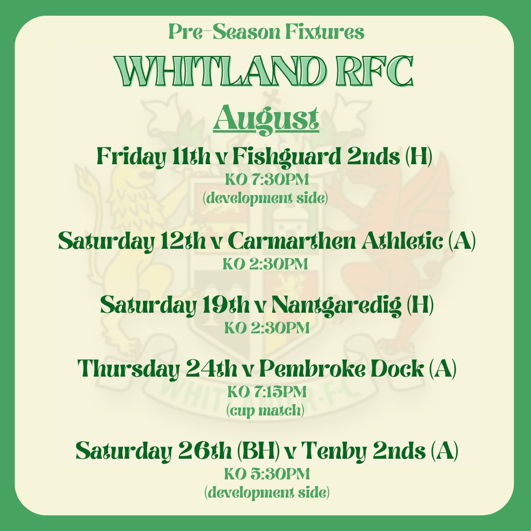 🏉 PRE-SEASON FIXTURES 🏉