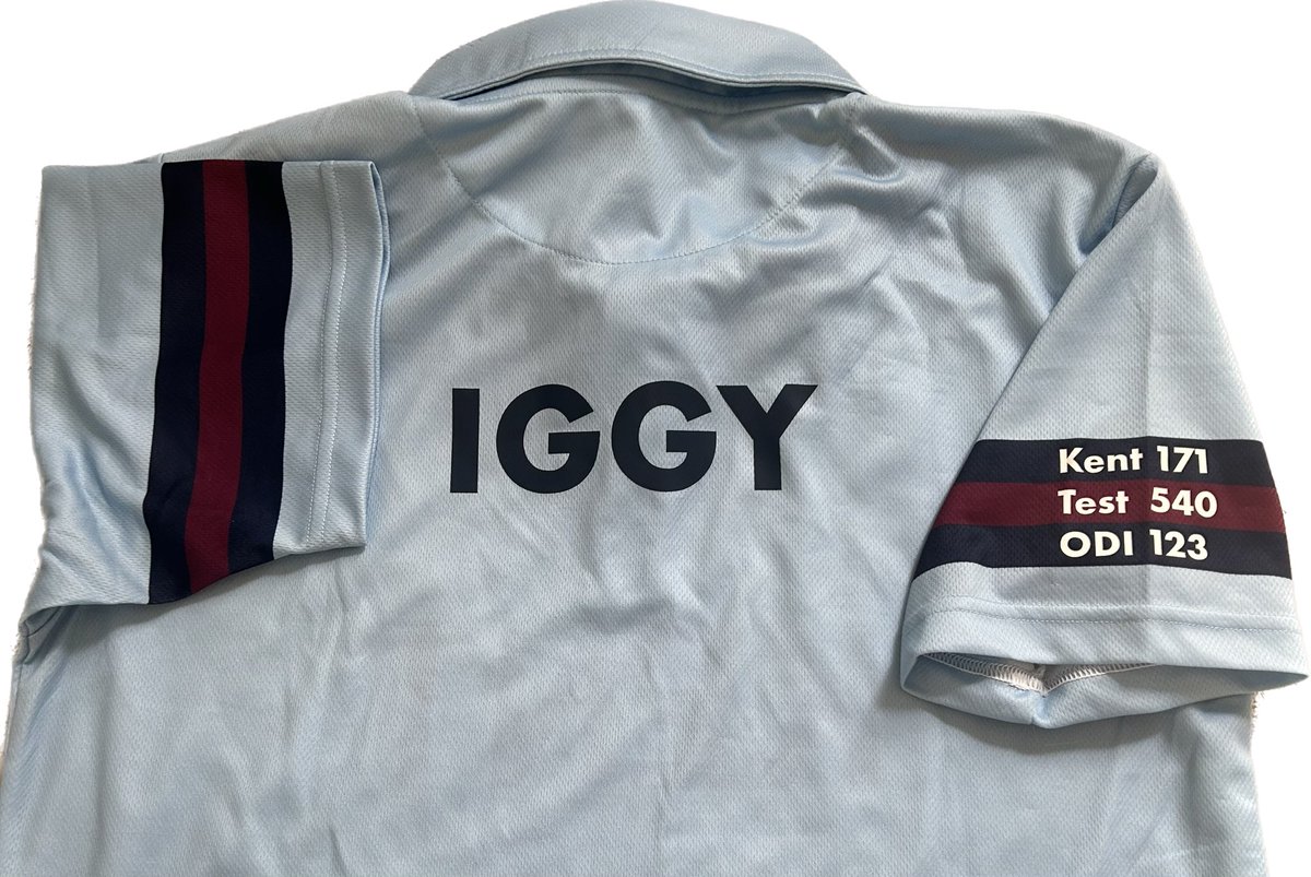 Great auction item from our match match against westerham cc. These specially designed @KentCricket shirts have the @iggyfund logo, Alan’s cap numbers on the sleeve with Iggy on the back. This has been signed buy the current @kentcricket squad. Please bid with DM by 3/07/23 #iggy