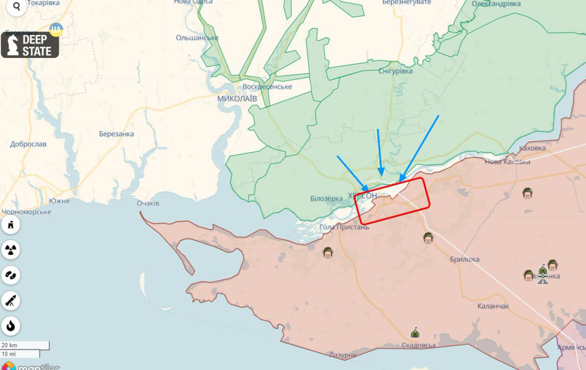 front_ukrainian's tweet image. ⚡️Armed Forces of 🇺🇦Ukraine entrenched on the left bank of the Dnieper, Russian troops are retreating so as not to be surrounded, - 🇷🇺Russian media.

This is happening in the area of ​​the Antonovsky bridge, the Armed Forces of Ukraine are now expanding their foothold.