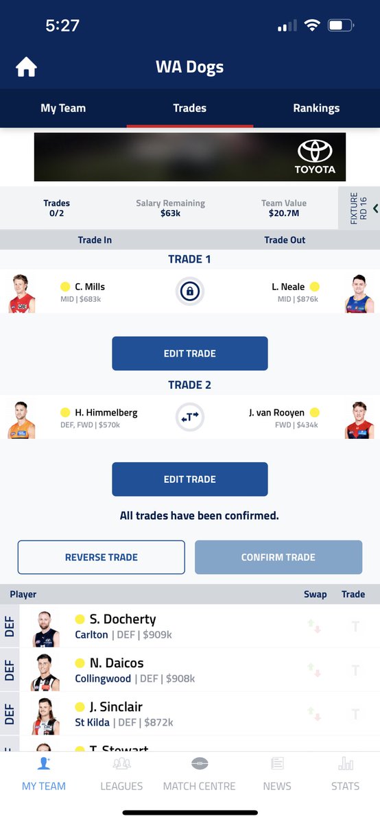 BenG79's tweet photo. Is this hitting a six @CalvinDT ?? Mills to average more than Neale for the rest of the season? #AFLFantasy https://t.co/iLCwRXyaQu