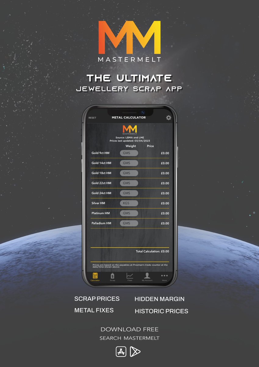 Have you downloaded our scrap buying app yet?
Our interactive scrap app is filled with practical and time-saving applications, which has been designed for every gold buyer or follower of precious metal prices.

🔍Search: 'Mastermelt' in either the App Store or Google Play.