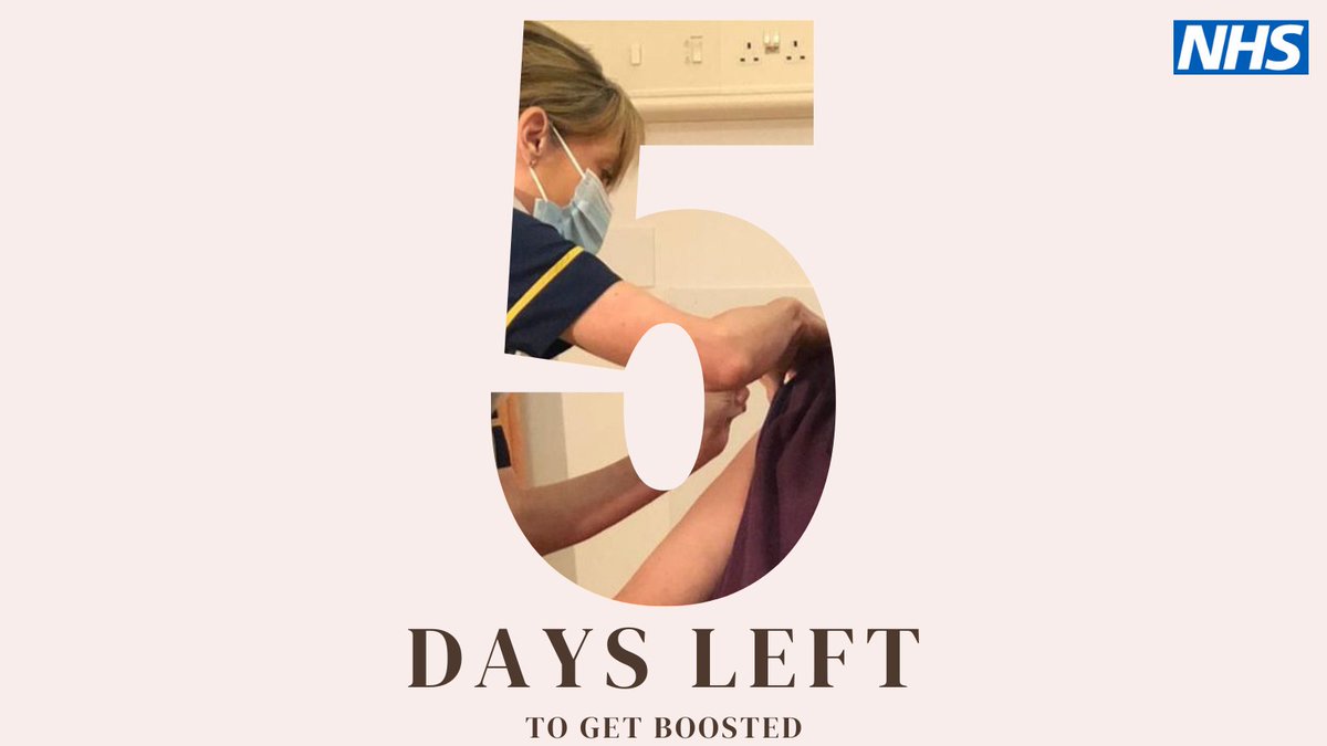 NHSsoutheast's tweet photo. The offer to have a spring COVID-19 booster, or a first or second dose of the vaccine, ends in 5 days! Book now at COVID-19 vaccination - NHS (https://t.co/xh7LhmKC3D) , through the NHS App, or by calling 119 https://t.co/hm1ZpreG8t