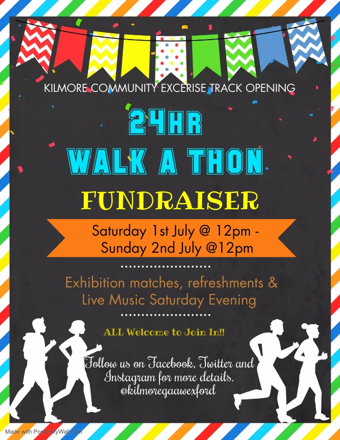 KilmoreGAAWex's tweet photo. Countdown is now on to our 24hr Walkathon this weekend in aid of the new track, we are looking for Volunteers to join us on the walk for an hour between the hours of 11pm - 4am, ideally in groups of 3 or 4 people. Anyone interested please text Kevin on 083 4861247. https://t.co/MeHcGg2bKx