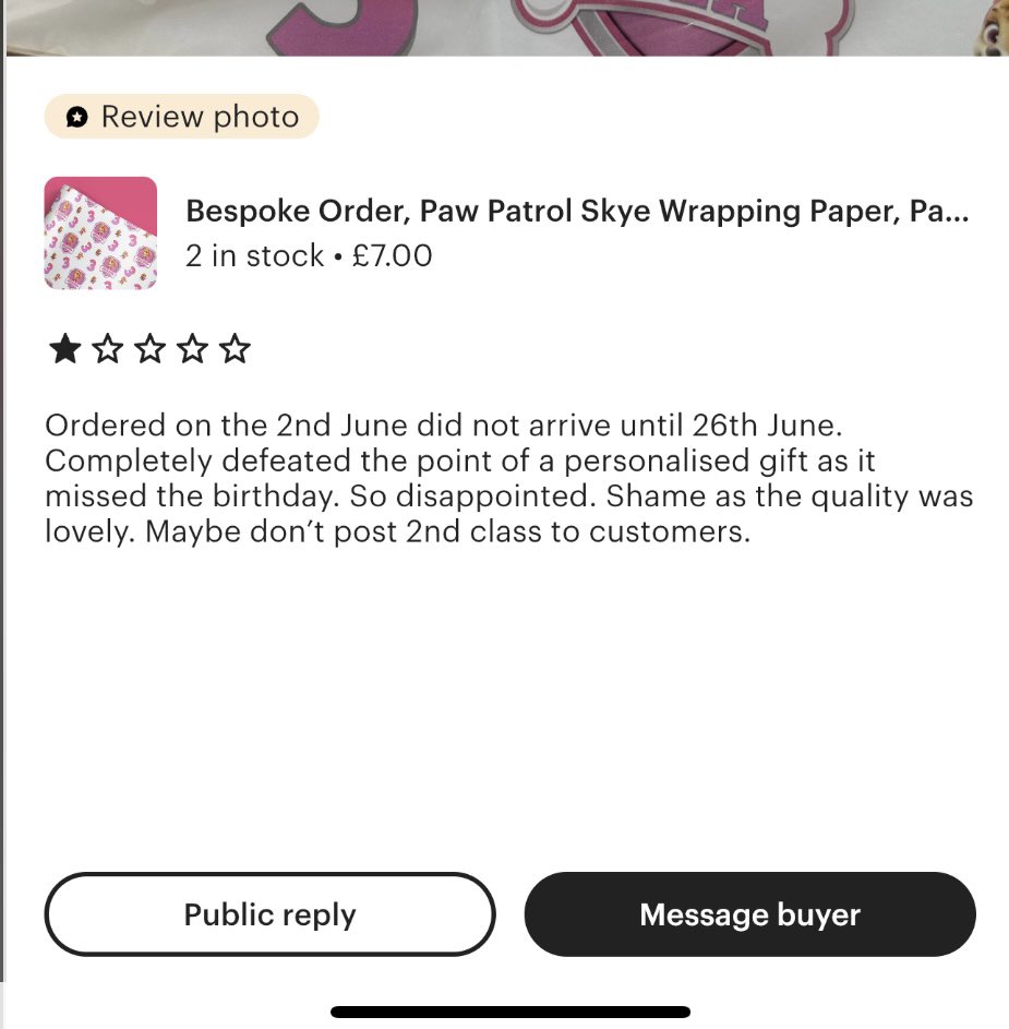 paperystuff's tweet photo. @RoyalMailHelp Dear RM, what is going on with large letter deliveries? I’m a small business posting a large letter item on 5th June for it not to arrive until 26th June; that’s 21 days! I’m getting bad feedback from my customers and it’s not fair 🤬1st class is getting later too? https://t.co/gFTBPu8iyE