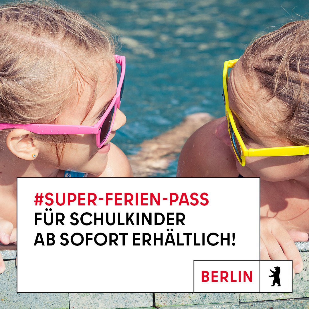 ✅Freier Eintritt in die Schwimmbäder
✅Freikarten für Veranstaltungen
✅Verlosungen für besondere Erlebnisse 

Mit dem #SuperFerienPass von @SenBJF können Kinder und Jugendliche zahlreiche Angebote kostenfrei oder preisreduziert nutzen!👍

ℹ️ berlin.de/familie/inform…