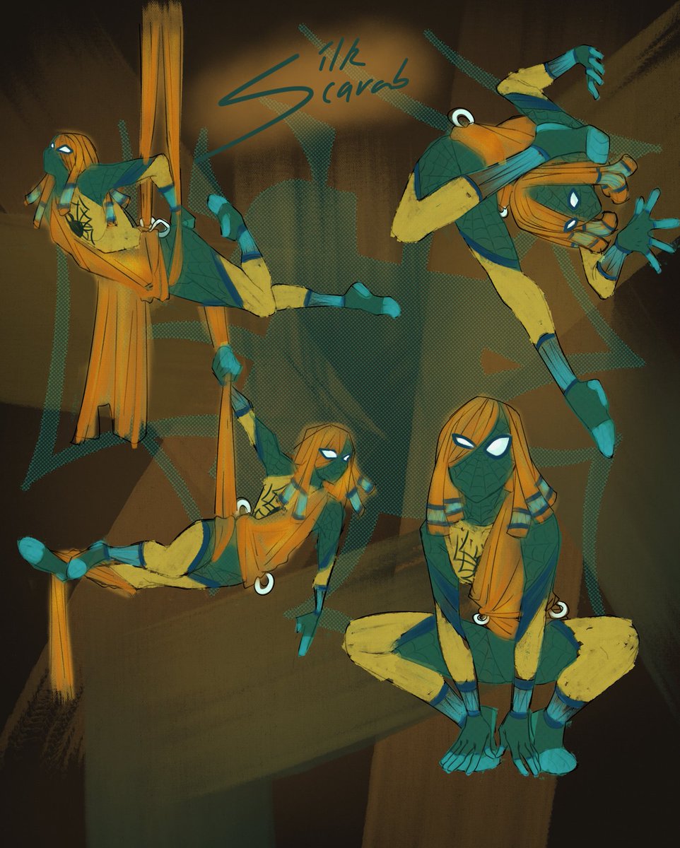 InkyMagician's tweet photo. #spidersona Silk Scarab 🕸️ My team Miles spiderwoman- an egyptian who coincidentally manages to impress Konshu https://t.co/04ghZIV84h