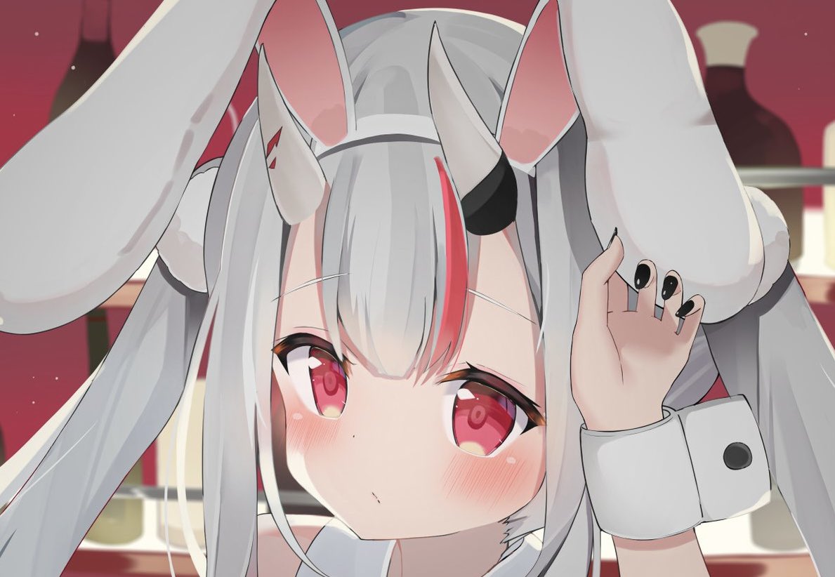 nakiri ayame 1girl animal ears rabbit ears horns red eyes solo twintails  illustration images