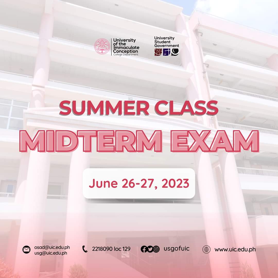 usguic's tweet photo. 𝐀𝐓𝐓𝐄𝐍𝐓𝐈𝐎𝐍 | Summer Class Midterm examination is now starting. ✍🏻

Stay strong in the heat and ace those midterms! Remember to take breaks and reward yourself. Seek guidance from the Almighty Father always. 

Good luck with your exams, UICians! https://t.co/1KI3wsKSfb