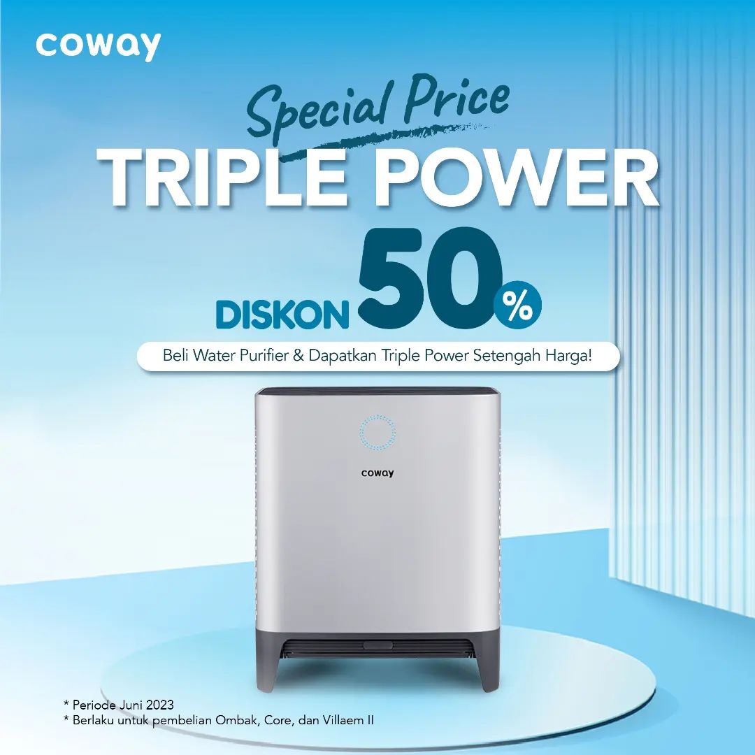 ICowaypurifier's tweet photo. Promo special bagi costum yg beli water purifier VILLAEM, CORE, OMBAK dptkam potongan 50% setiap pembelian air putih TRIPLE POWER #coway https://t.co/yx5h54QdB6