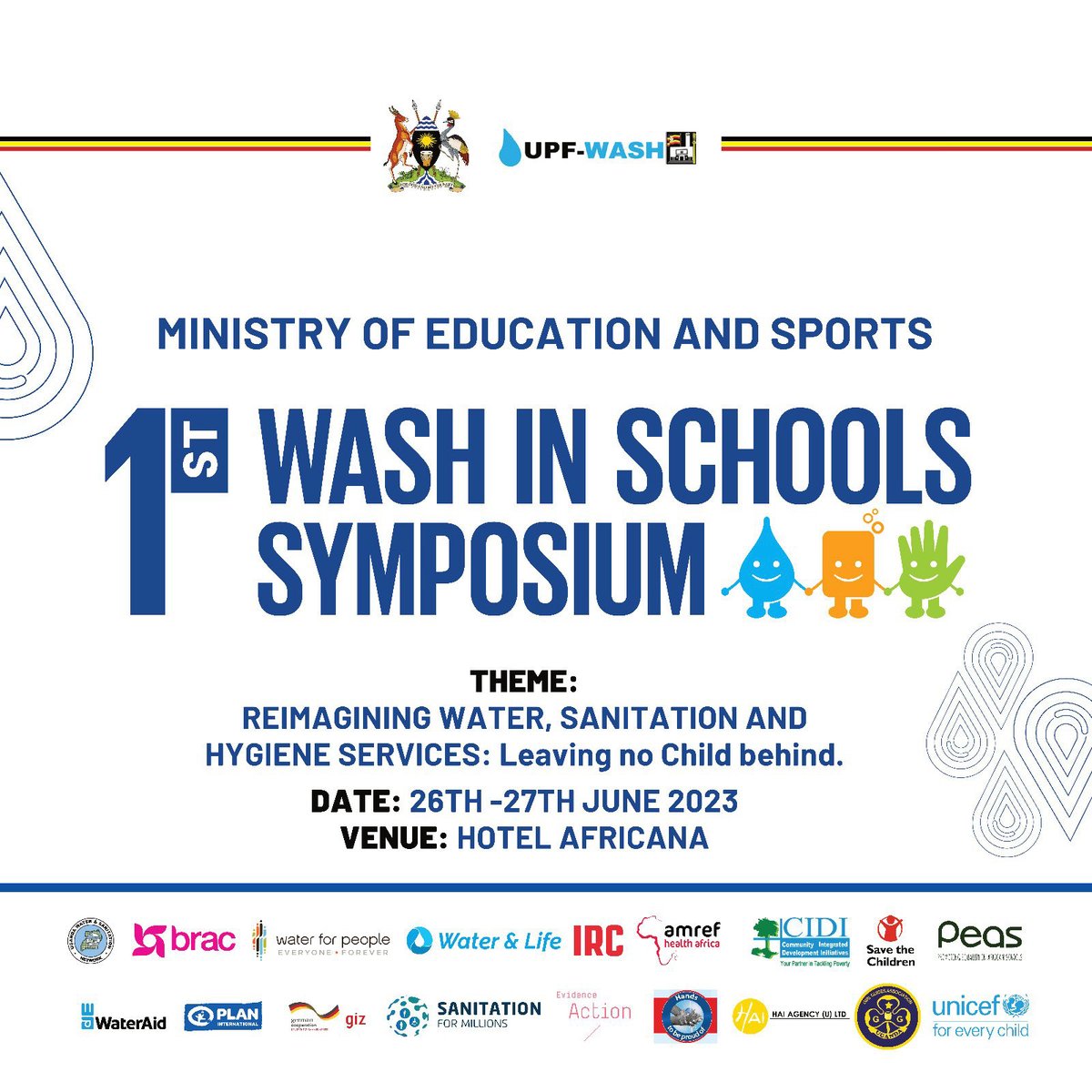 uwasnet's tweet photo. Excited for the 1st #WASHinSchool Symposium organized by @Educ_SportsUg! 🎉 Join us as we reimagine water, sanitation, and hygiene services, ensuring no child is left behind. Let's come together to create a brighter future for our children! 💧📚#EducationMatters #HealthyStudents https://t.co/9WYjWpoq5V