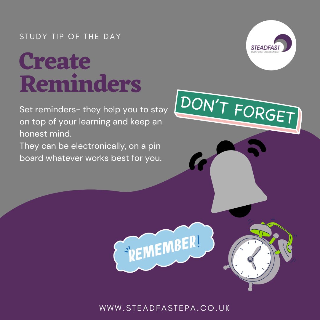 SteadfastEPA's tweet image. Don't forget to set reminders for your studying! ⏰
 #reminder #studying #setreminder